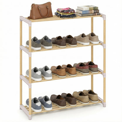 3-Tier Solid Wood Shoe Rack with Slatted Shelves