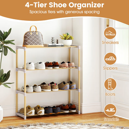 3-Tier Solid Wood Shoe Rack with Slatted Shelves