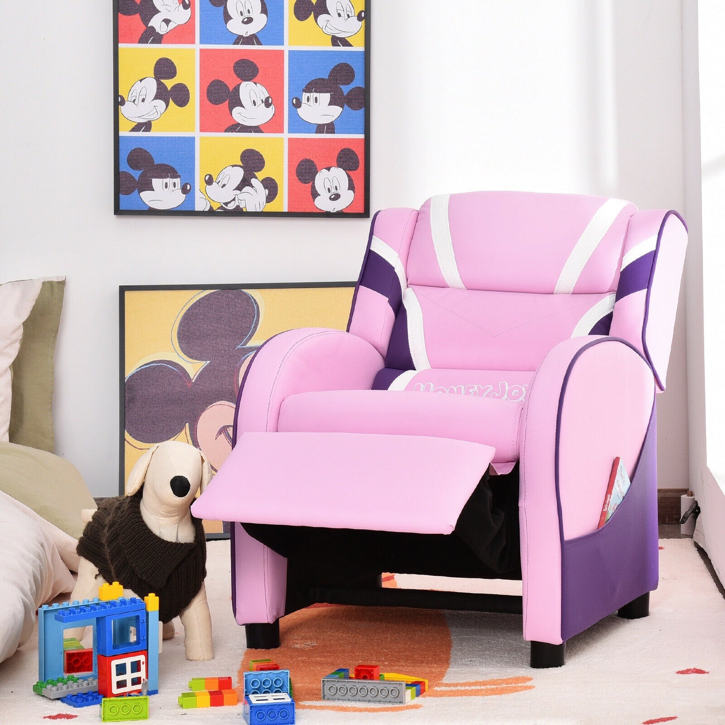 Kids Recliner Chair with Side Pockets - Adjustable Leather