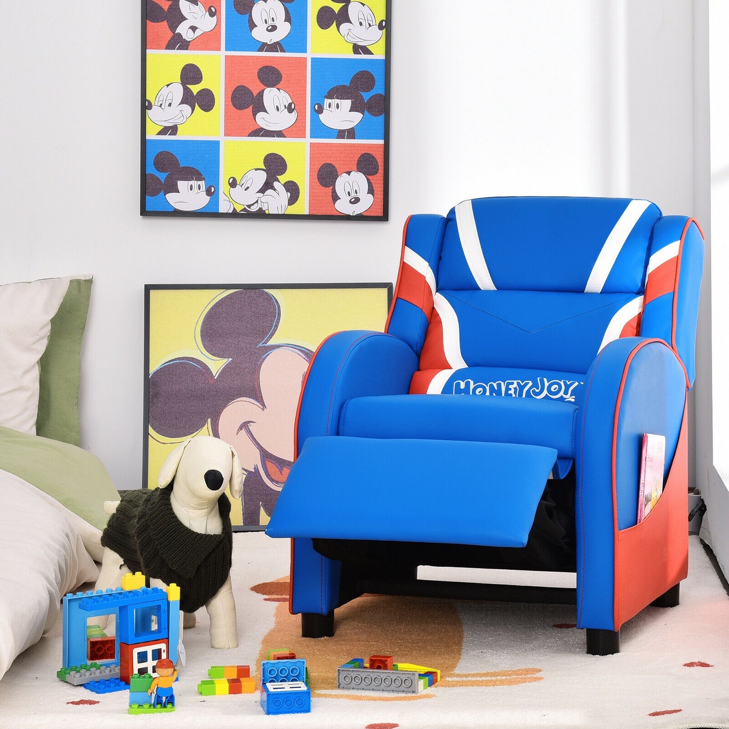 Kids Recliner Chair with Side Pockets - Adjustable Leather