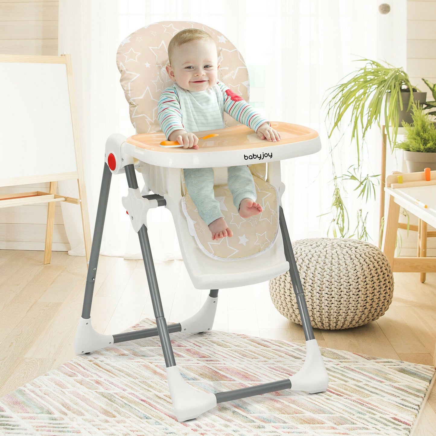 Folding Baby High Chair with 6-Level Height Adjustment