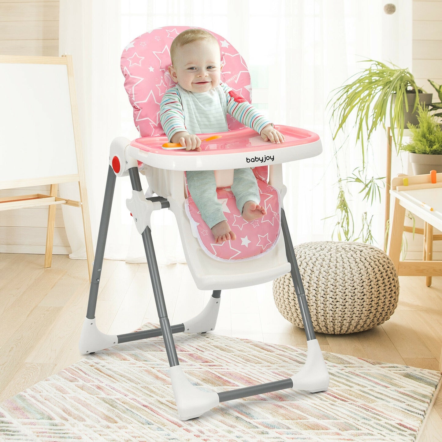 Folding Baby High Chair with 6-Level Height Adjustment