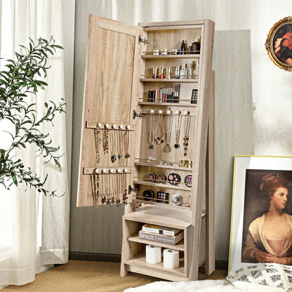 Jewelry Armoire with Full-Length Mirror and Storage Cabinet