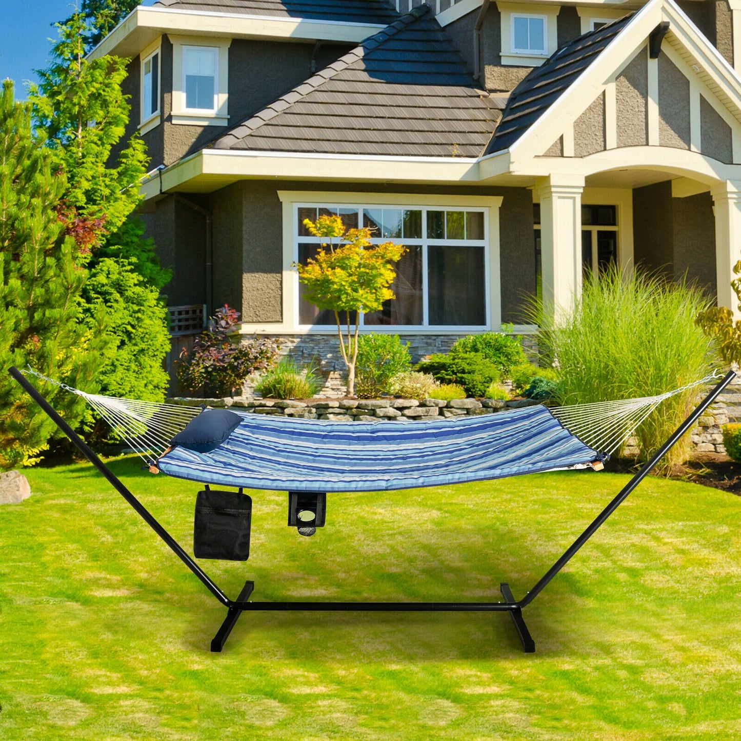Hammock Chair Stand Set with Cotton Swing & Pillow