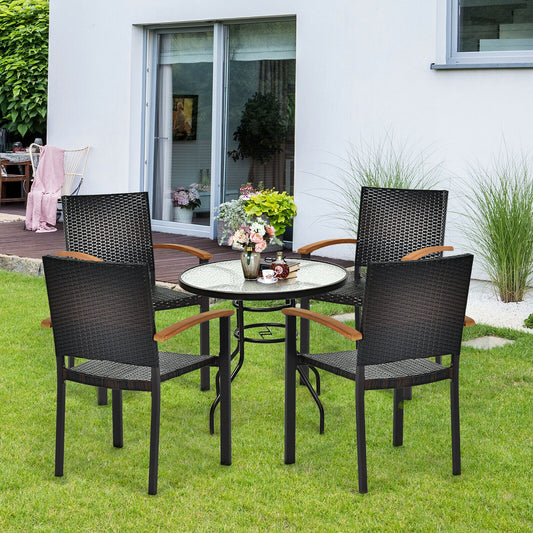 Outdoor Patio Dining Chairs Set of 4 with Rattan & Acacia Wood