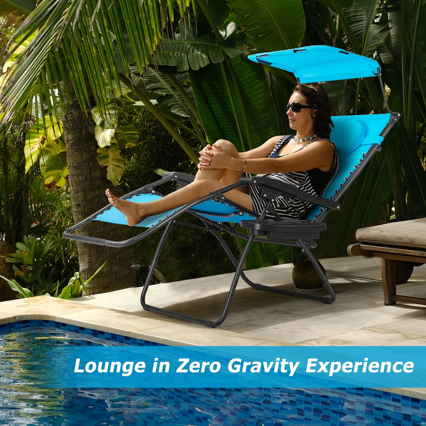 Folding Recliner Lounge Chair with Adjustable Canopy