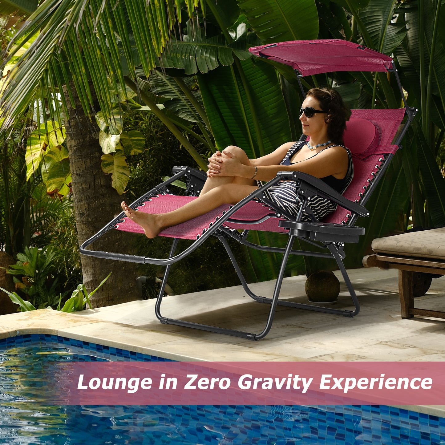 Folding Recliner Lounge Chair with Adjustable Canopy