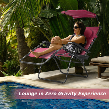 Folding Recliner Lounge Chair with Adjustable Canopy