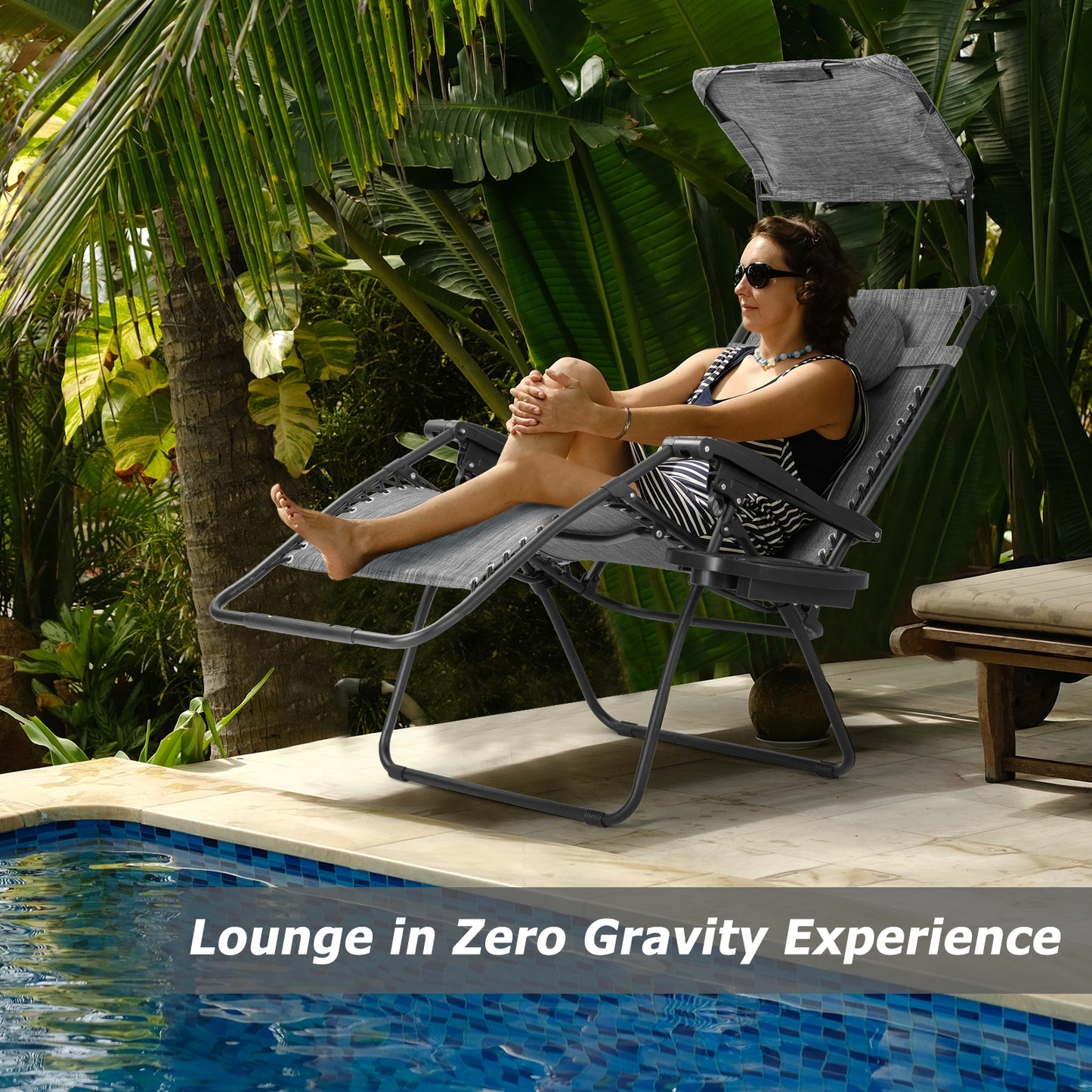 Folding Recliner Lounge Chair with Adjustable Canopy