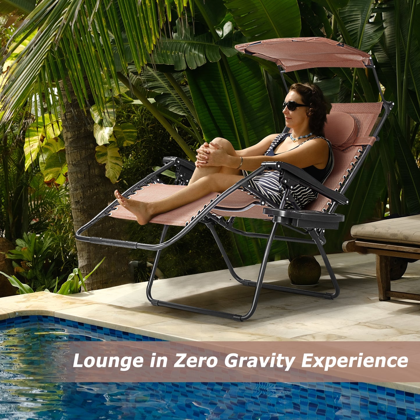 Folding Recliner Lounge Chair with Adjustable Canopy