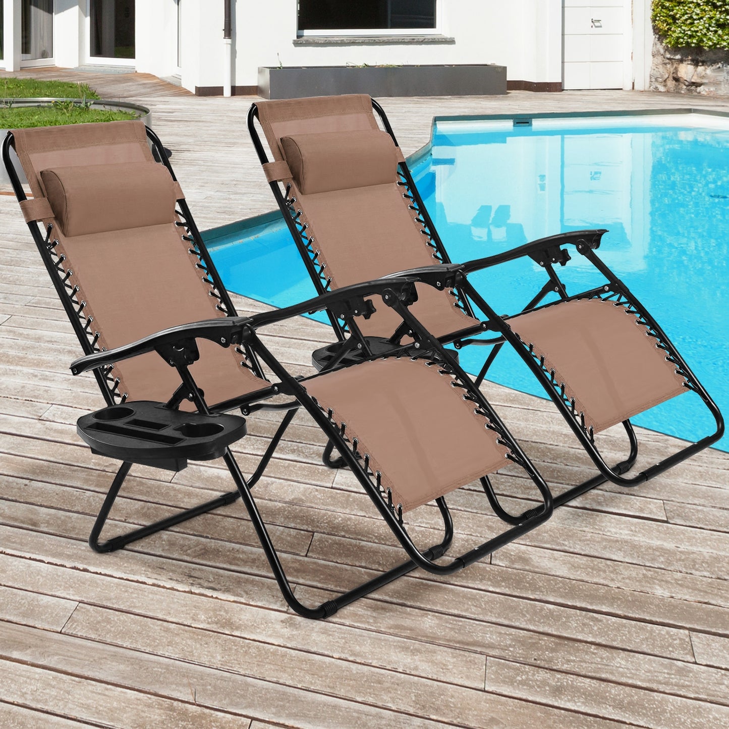 Zero Gravity Folding Lounge Chair Set of 2 with Pillow