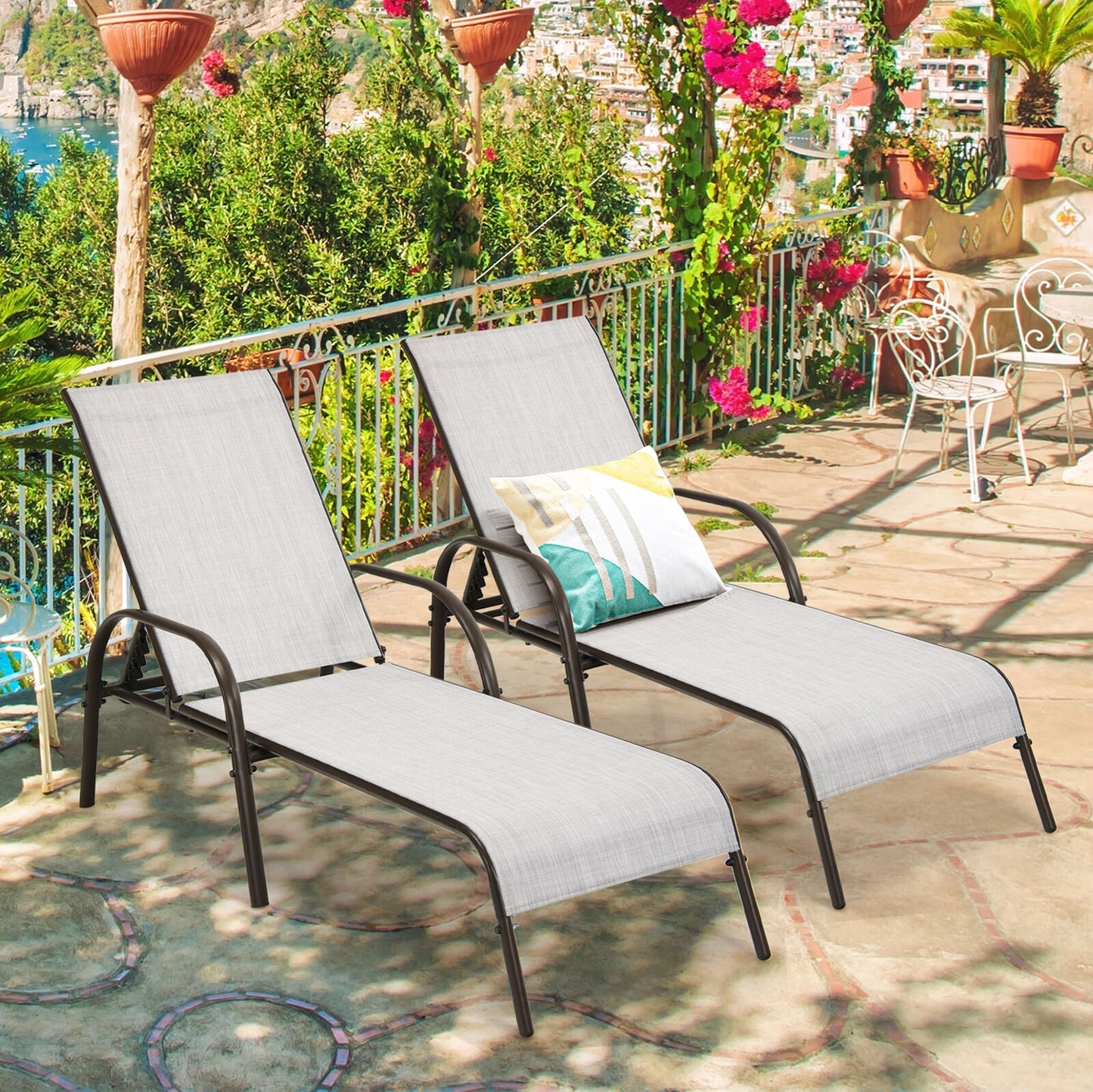 Outdoor Chaise Lounge Chairs Set of 2 with Adjustable Backrest