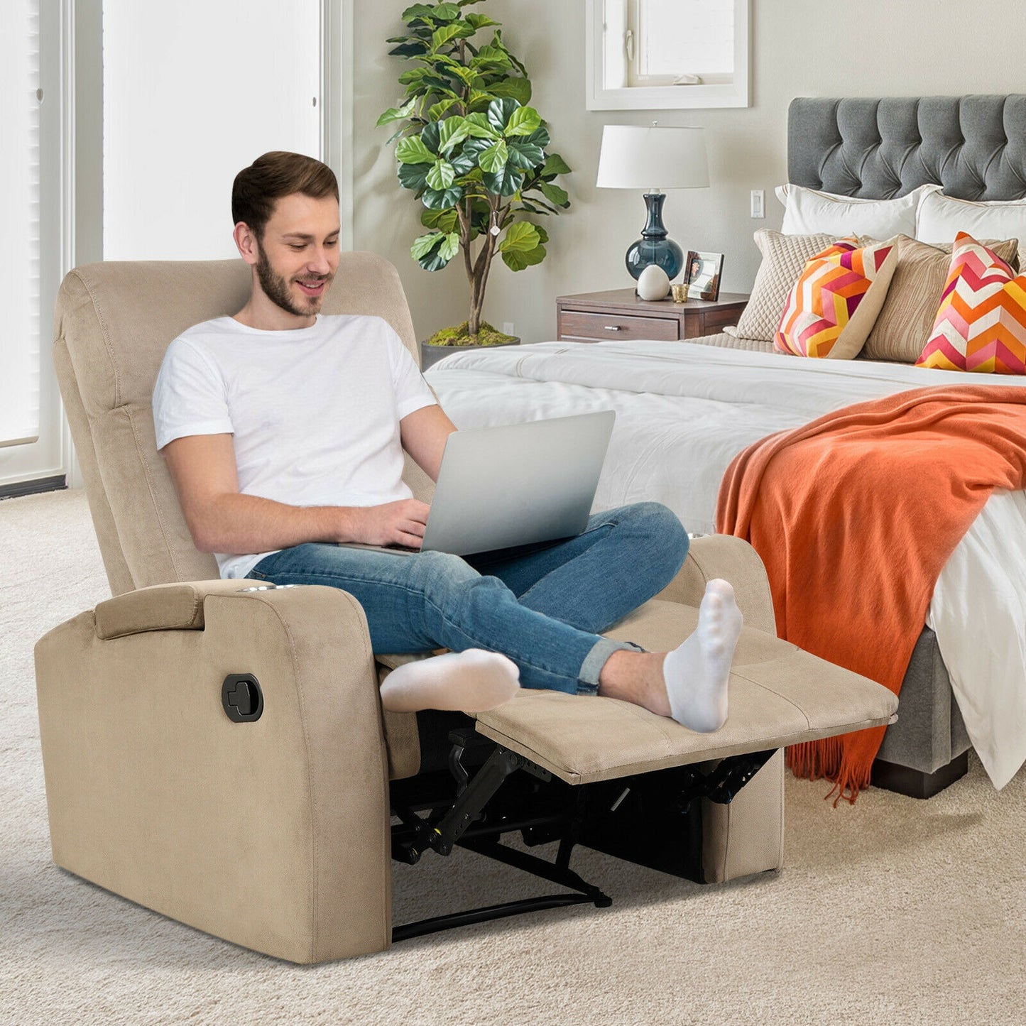 Recliner Chair with Storage Armrests and Cup Holders