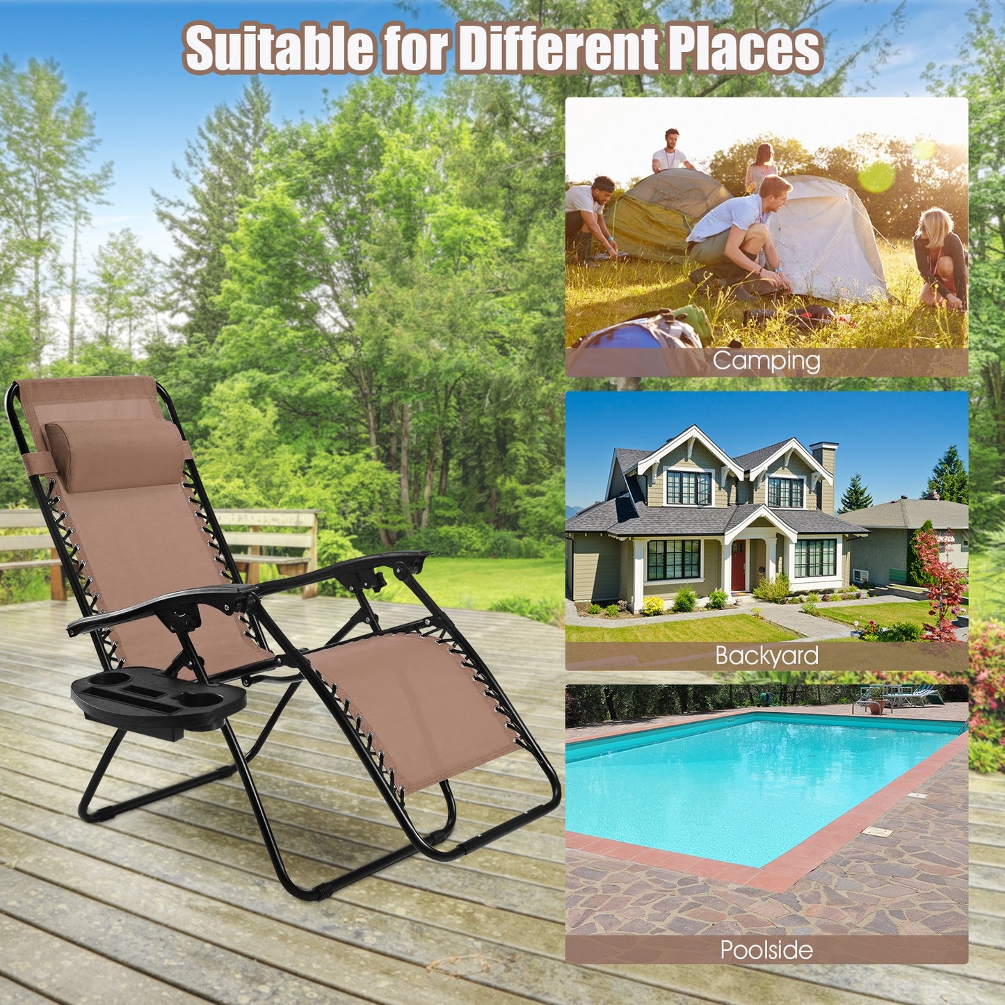 Zero Gravity Folding Lounge Chair Set of 2 with Pillow
