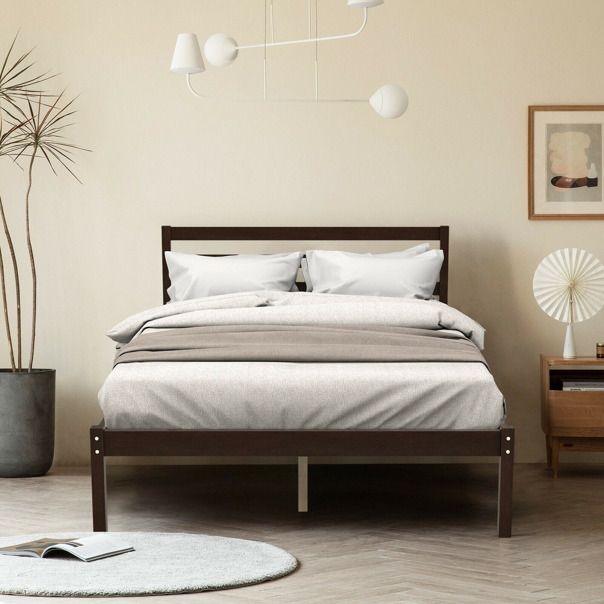 Full Size Bed frame Foundation with Solid Wooden Slat Suppor