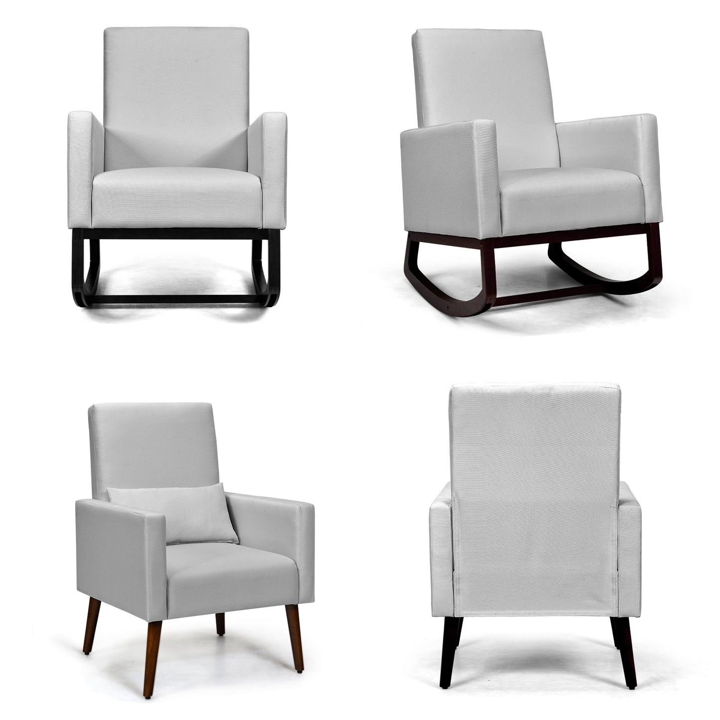 2-in-1 Rocking Chair with Pillow, Beige Linen Upholstery