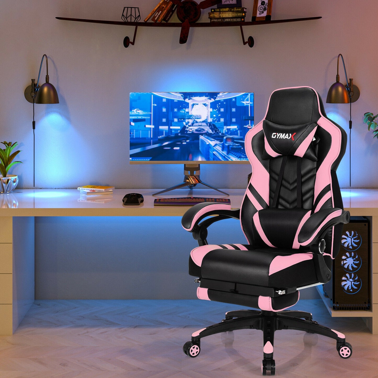 Gaming Chair with Footrest and Adjustable Backrest