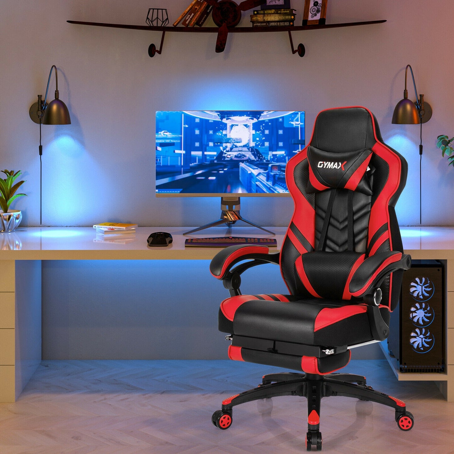 Gaming Chair with Footrest and Adjustable Backrest