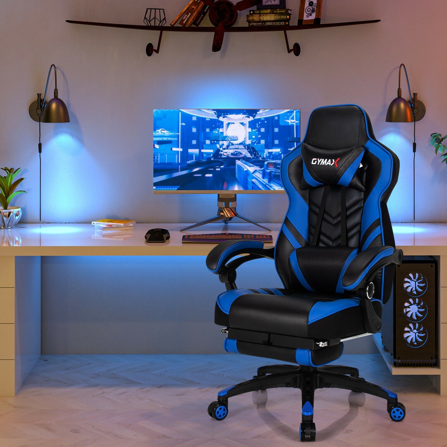 Gaming Chair with Footrest and Adjustable Backrest