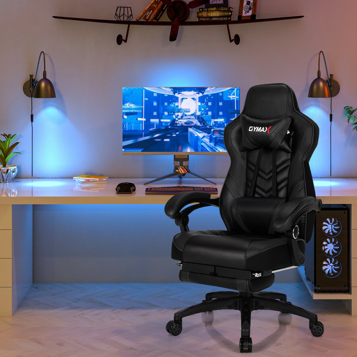 Gaming Chair with Footrest and Adjustable Backrest