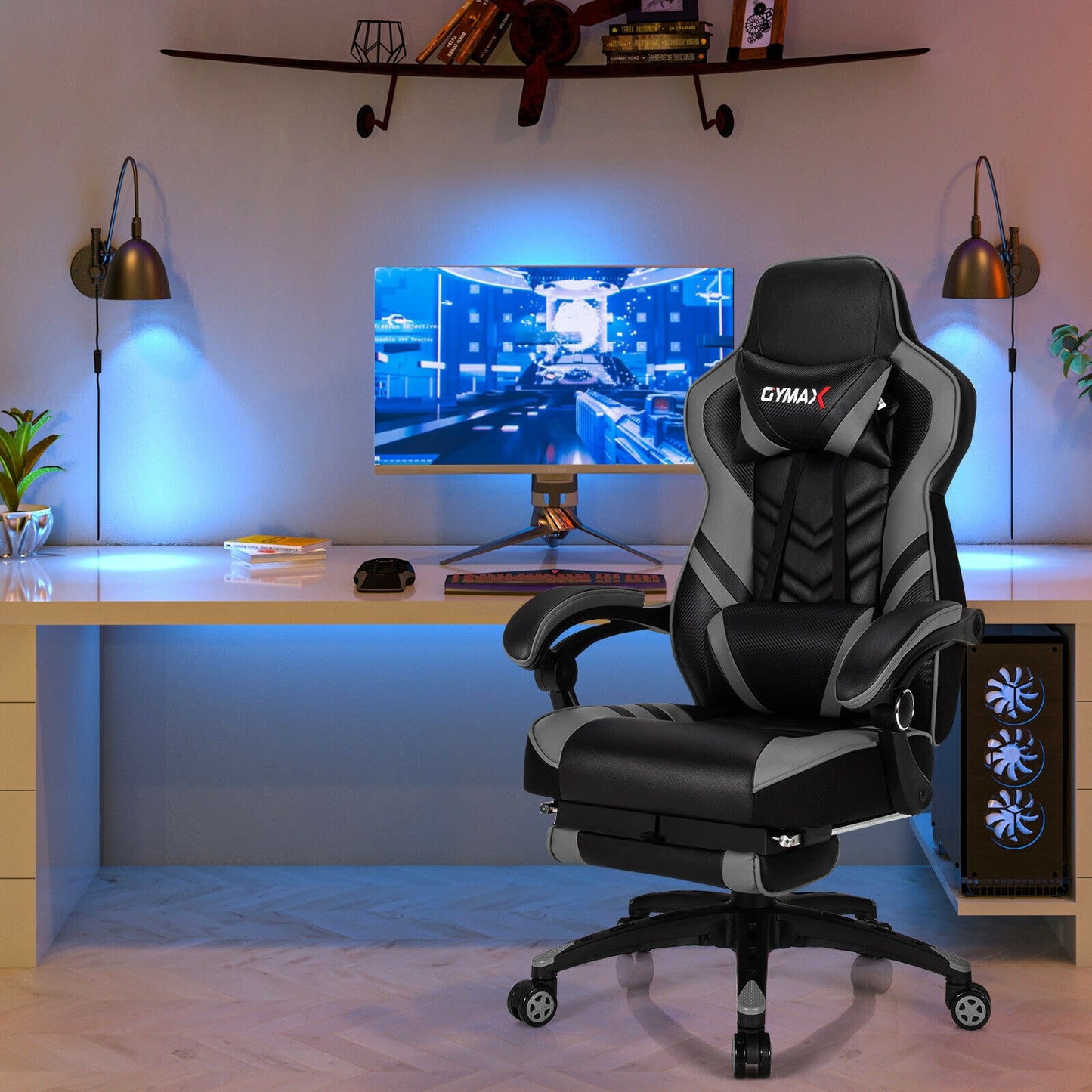 Gaming Chair with Footrest and Adjustable Backrest