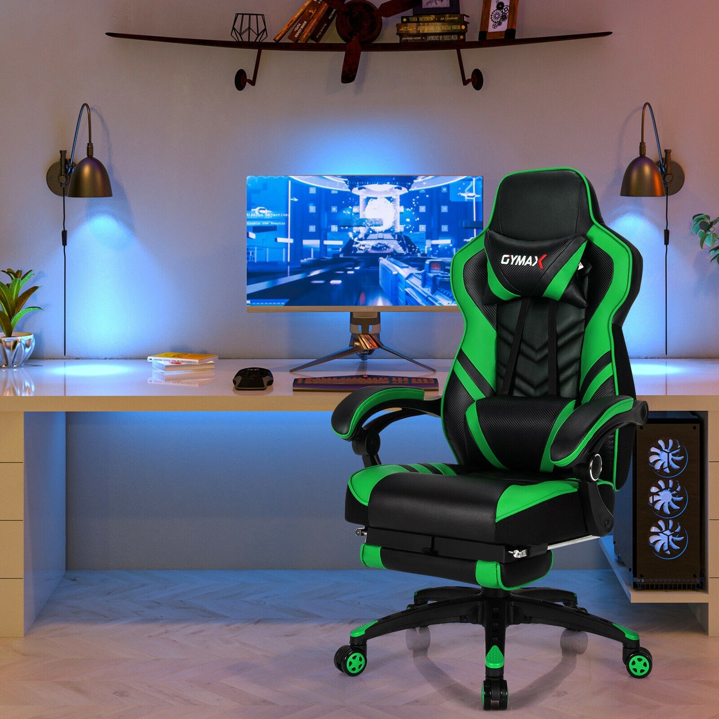 Gaming Chair with Footrest and Adjustable Backrest
