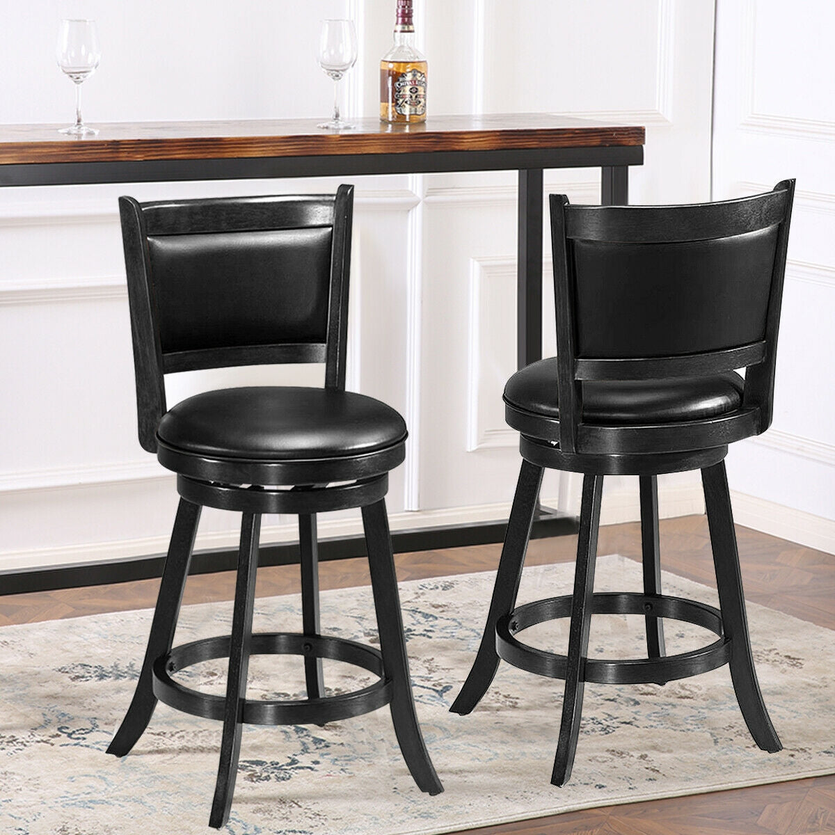 24-Inch Swivel Counter Stools with Upholstered Seat, Set of 2