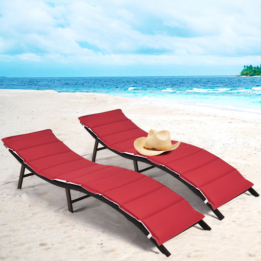 Folding Patio Chaise Lounge Chair Set of 2 with Cushions