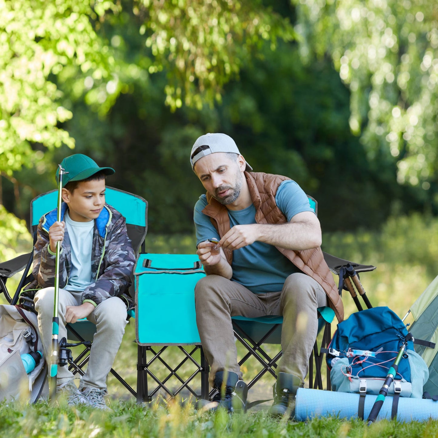 Folding Camping Chair with Canopy and Cooler Bag