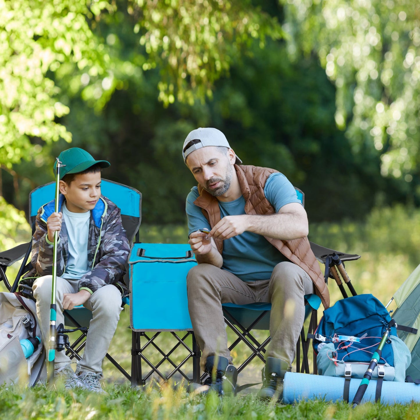 Folding Camping Chair with Canopy and Cooler Bag