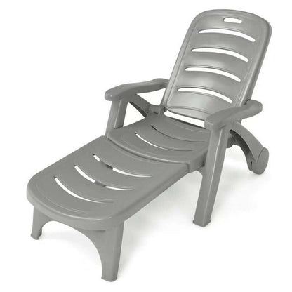 Adjustable Folding Chaise Lounge Chair with Wheels