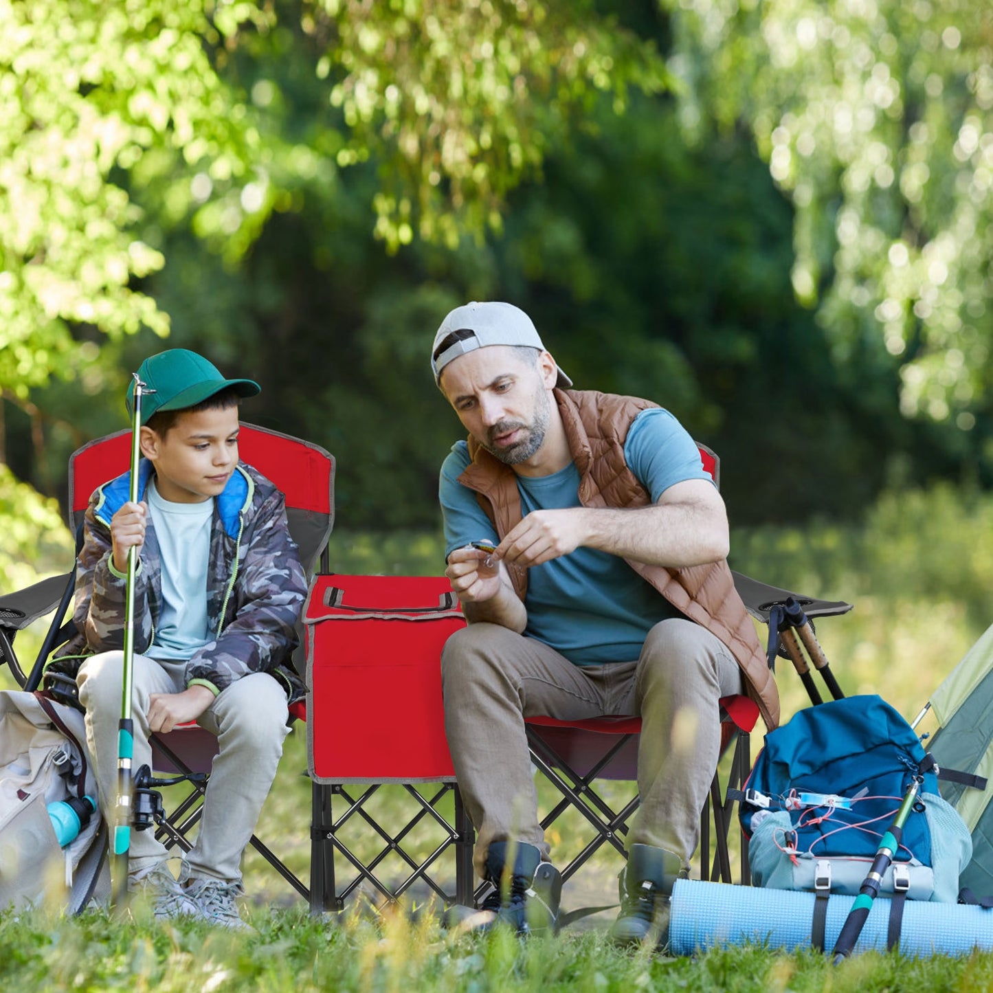 Folding Camping Chair with Canopy and Cooler Bag