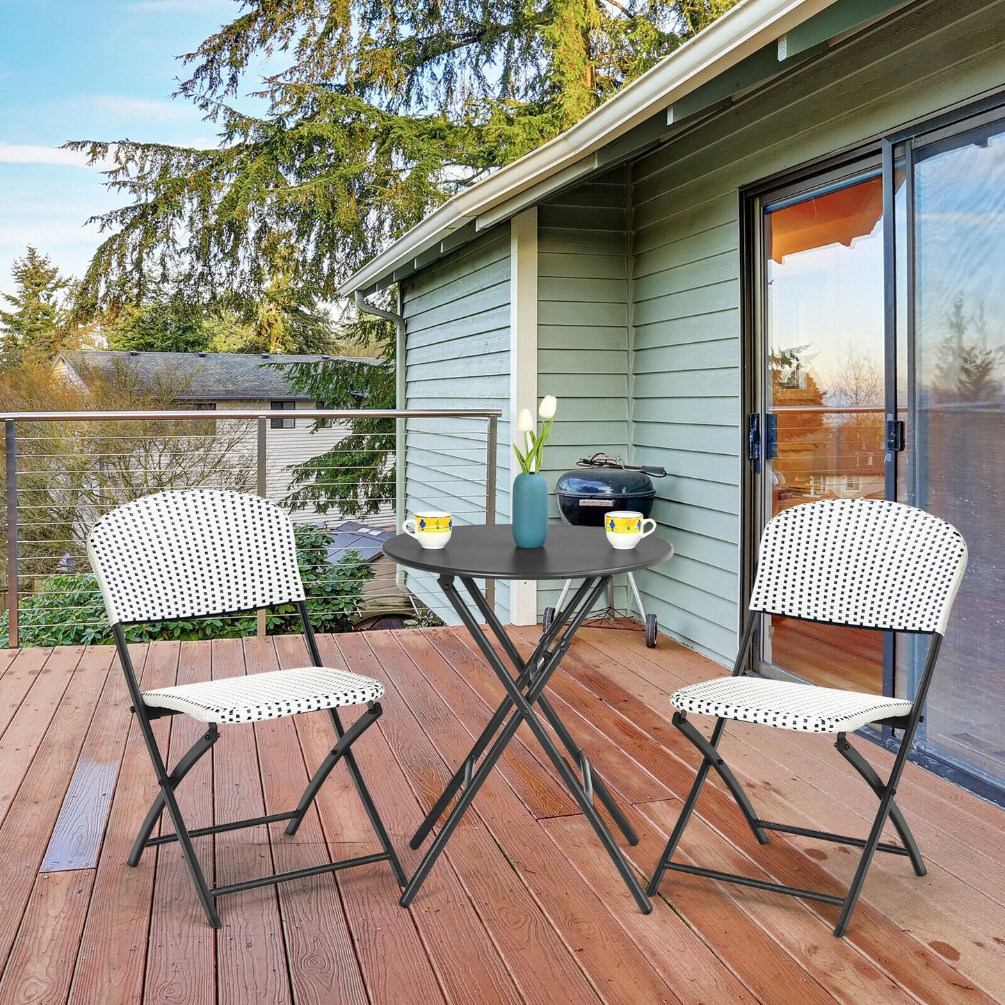 3-Piece Patio Bistro Set with Folding Table and Chairs
