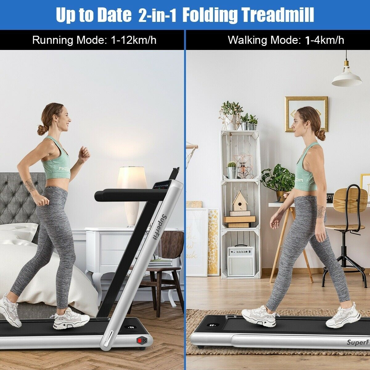 2-in-1 Folding Treadmill with Dual Display and Remote Control