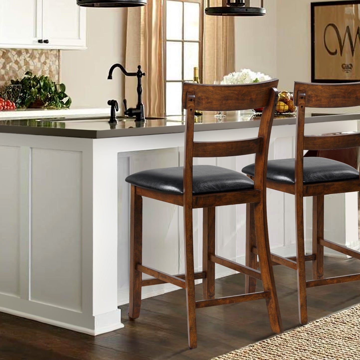Counter Height Bar Chairs Set of 2 with Leather Seat