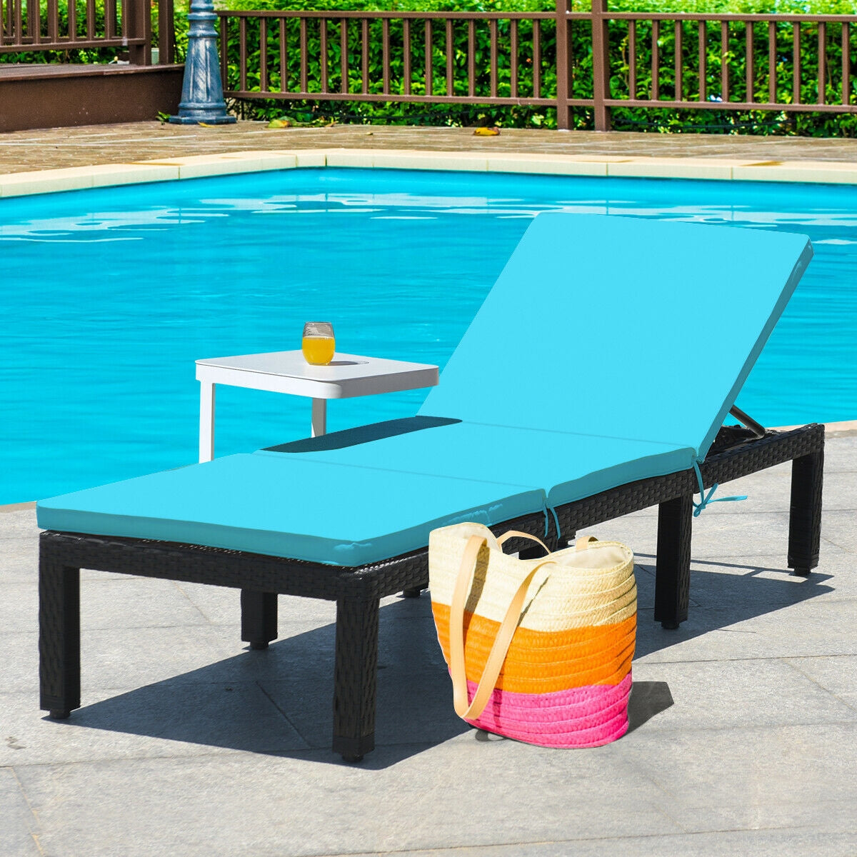 Adjustable Patio Chaise Lounge Chair with Cushion