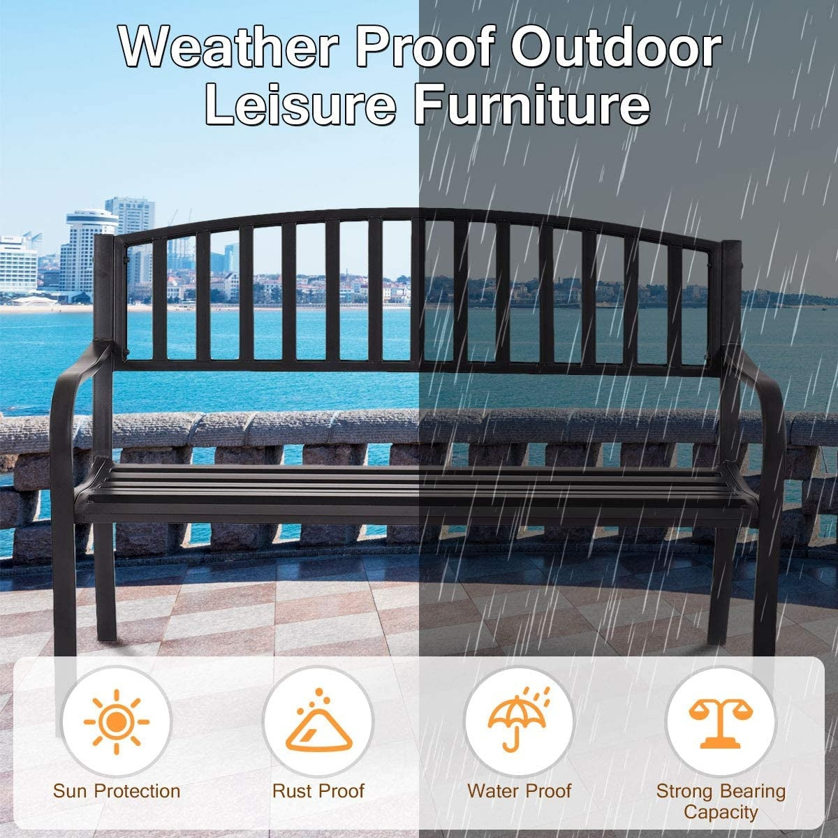 50 Inch Steel Patio Bench Loveseat for Outdoor Garden