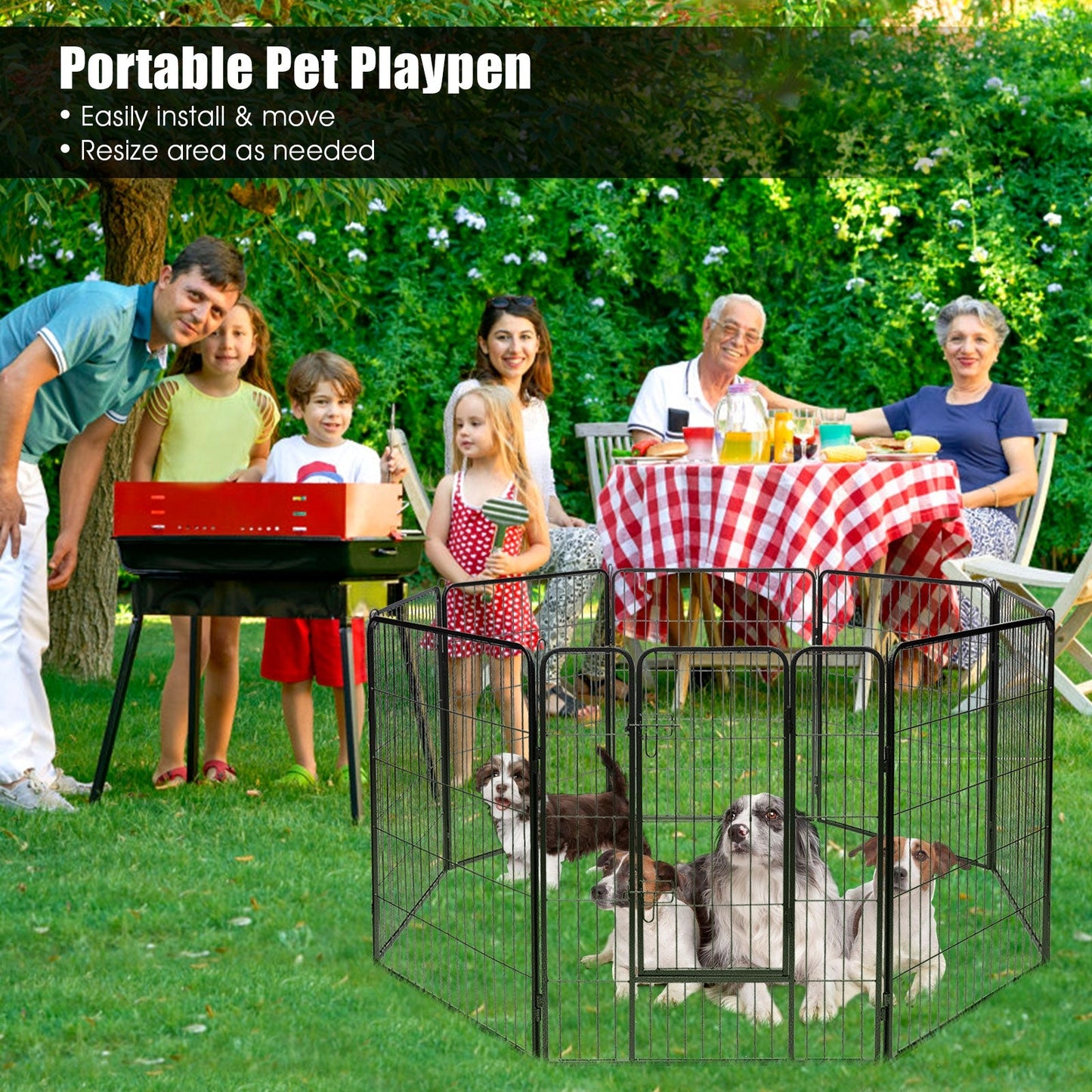 8 Metal Panel Heavy Duty Pet Playpen Dog Fence with Door