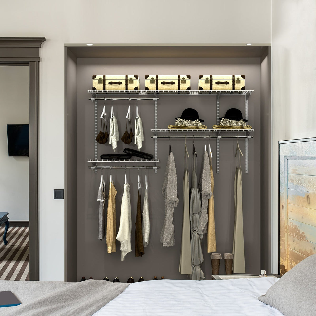Custom Closet Organizer Kit 3 to 5 Feet Wall-Mounted Closet System with Hang Rod