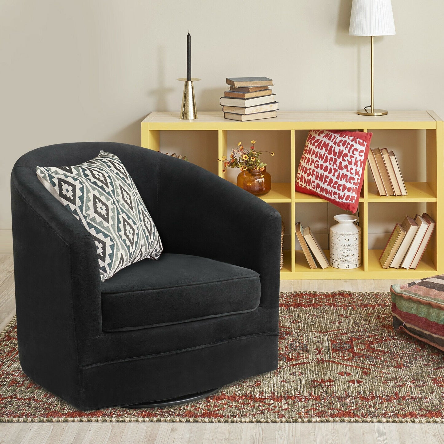 Swivel Barrel Accent Chair with 360-Degree Rotation