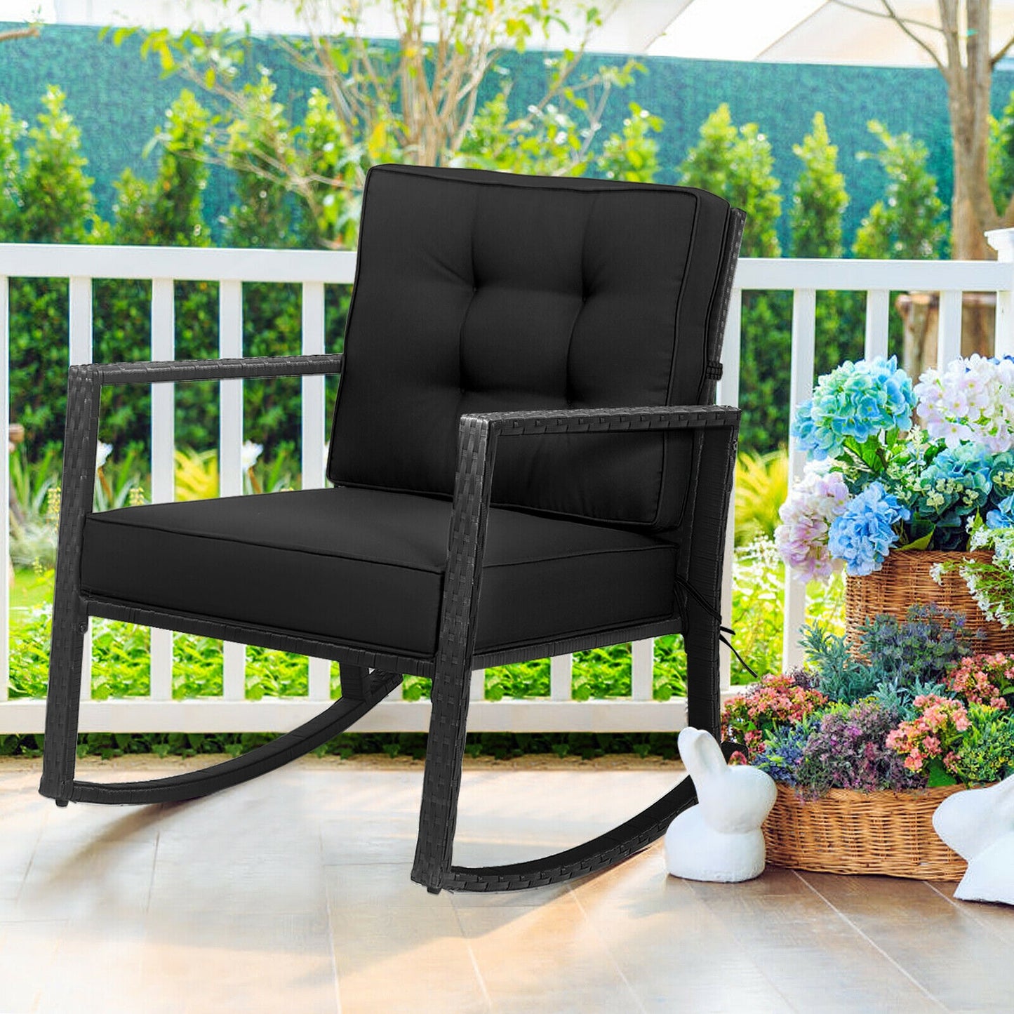 Rattan Rocking Chair with Cushion for Patio