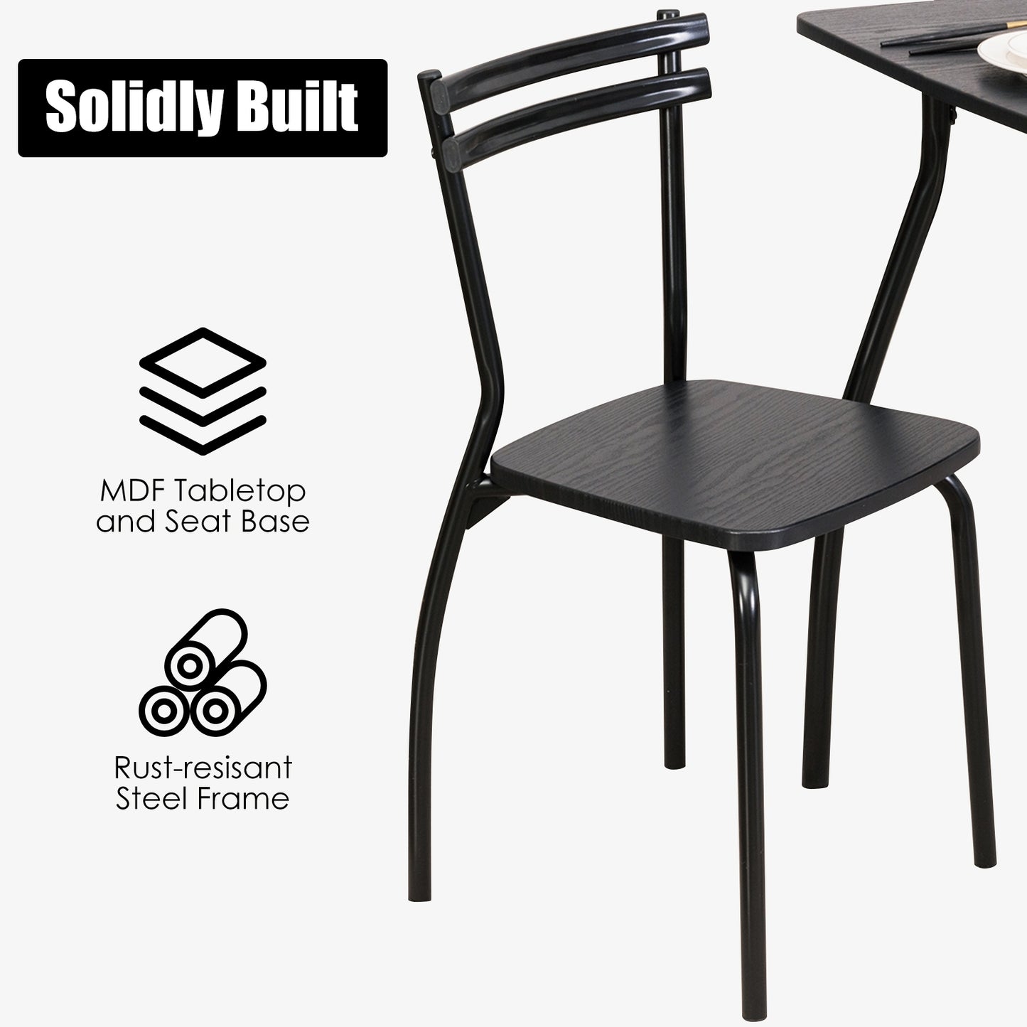 5-Piece Dining Table Set with 4 Chairs and Steel Frame