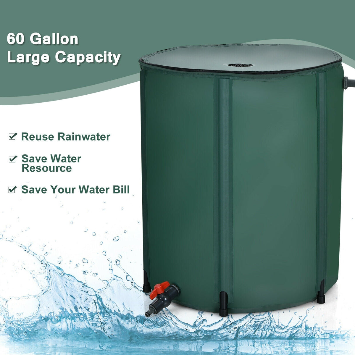 60 Gallon Collapsible Rain Barrel Water Collector