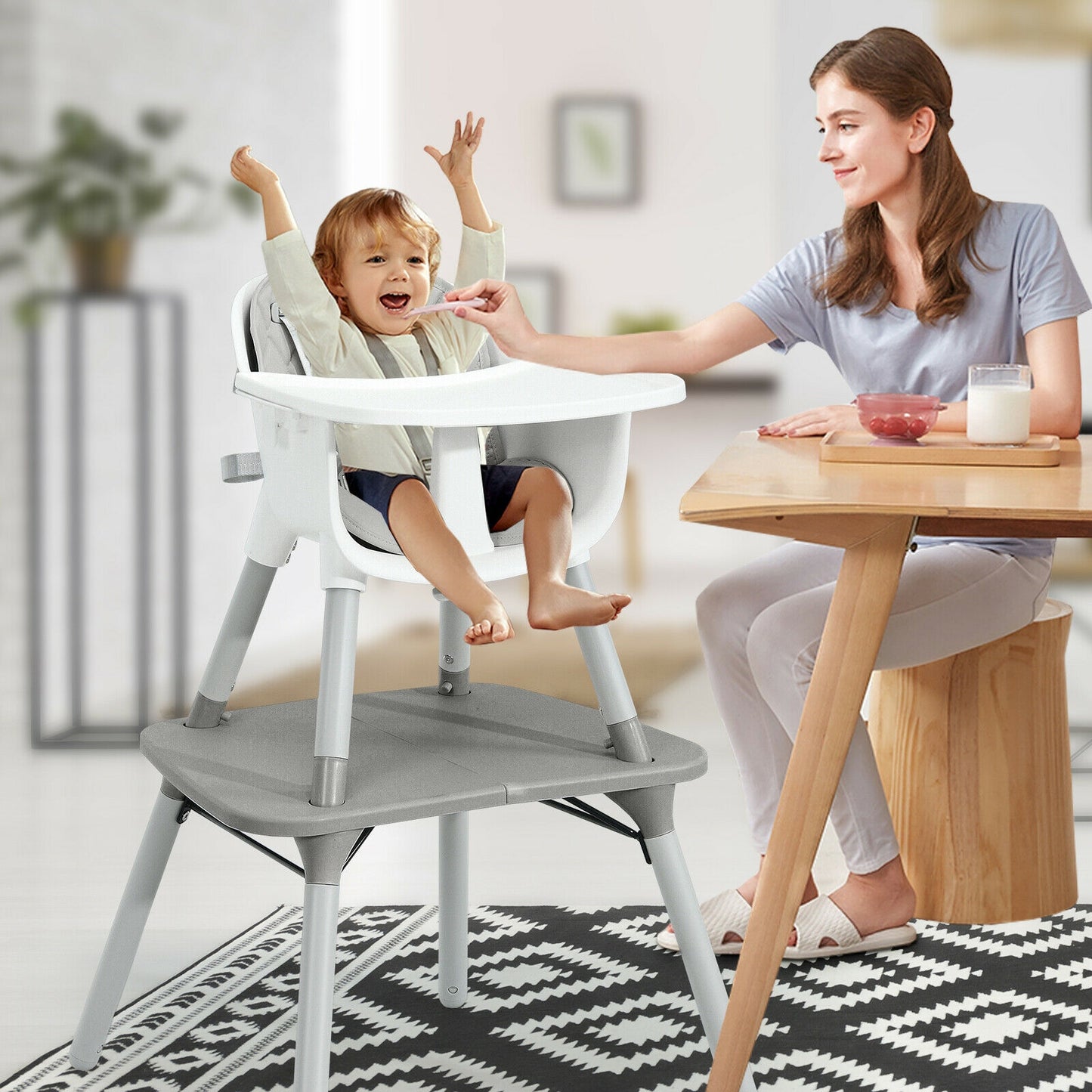4-in-1 Convertible Baby High Chair with PU Cushion