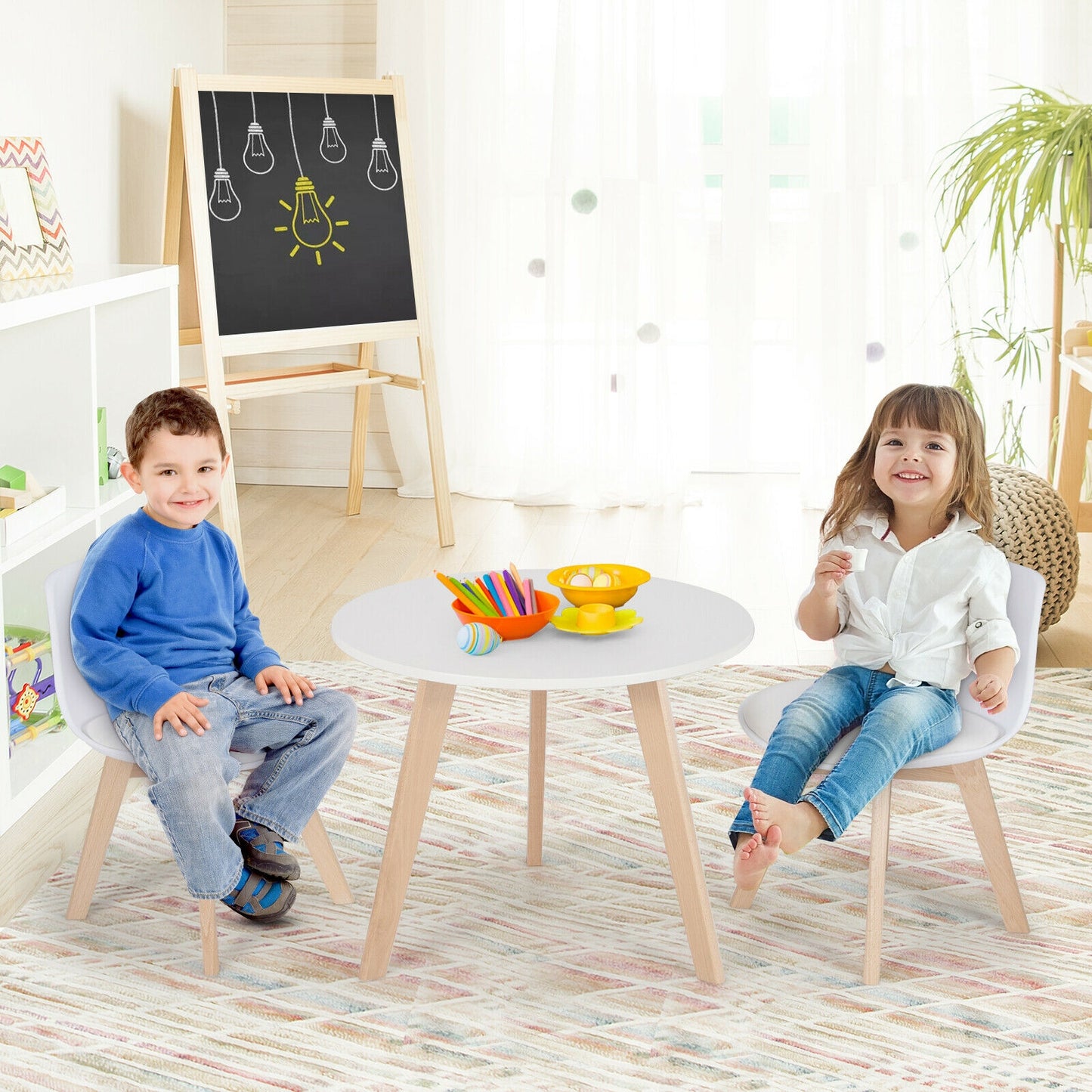 Kids Activity Table and 2 Chairs Set with Cushioned Seats