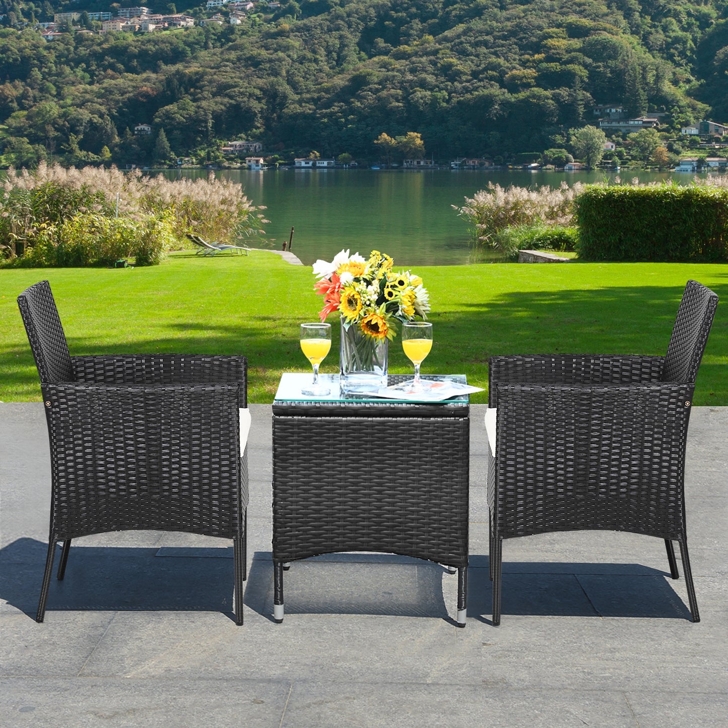 Patio Wicker Dining Chairs Set of 2 with Cushions