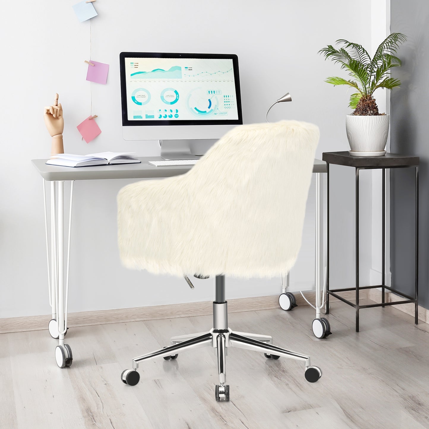 Fluffy Faux Fur Swivel Office Chair with Adjustable Height