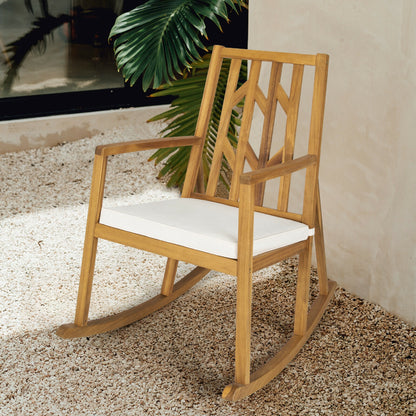 Acacia Wood Patio Rocking Chair with Cushion and Armrests