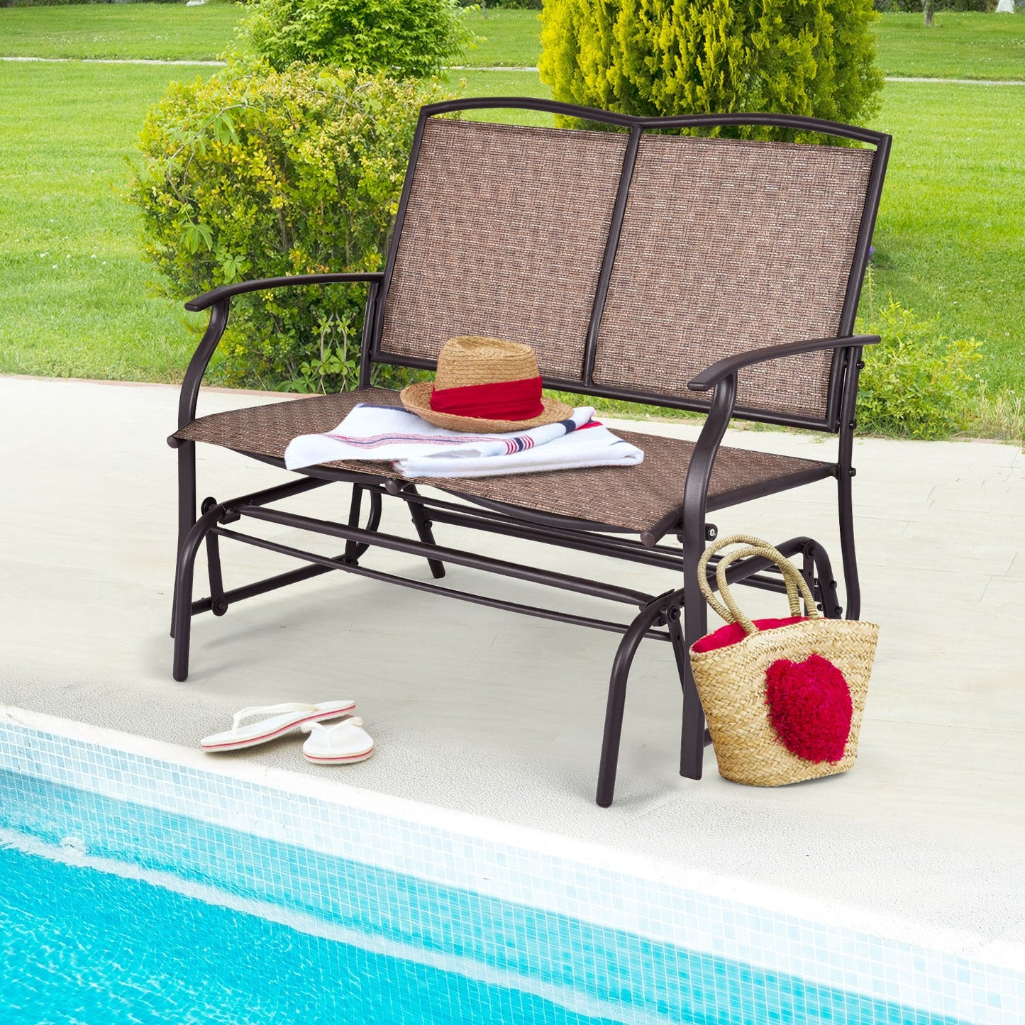 Outdoor Rocking Loveseat for Two - Steel Frame Patio Chair