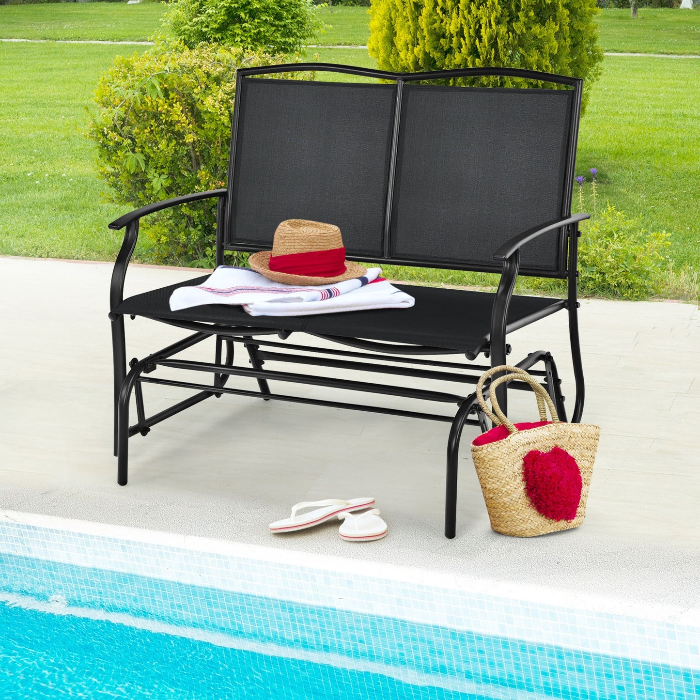 Outdoor Rocking Loveseat for Two - Steel Frame Patio Chair